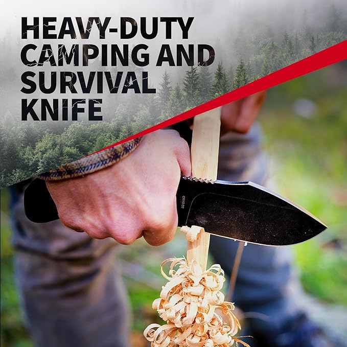 Off-Grid Knives - Alpha-Dog Heavy Duty Fixed Blade Knife, 5mm Thick Cryogenic D2 Blade Steel, Full Tang, G10 Scales, XL Handle