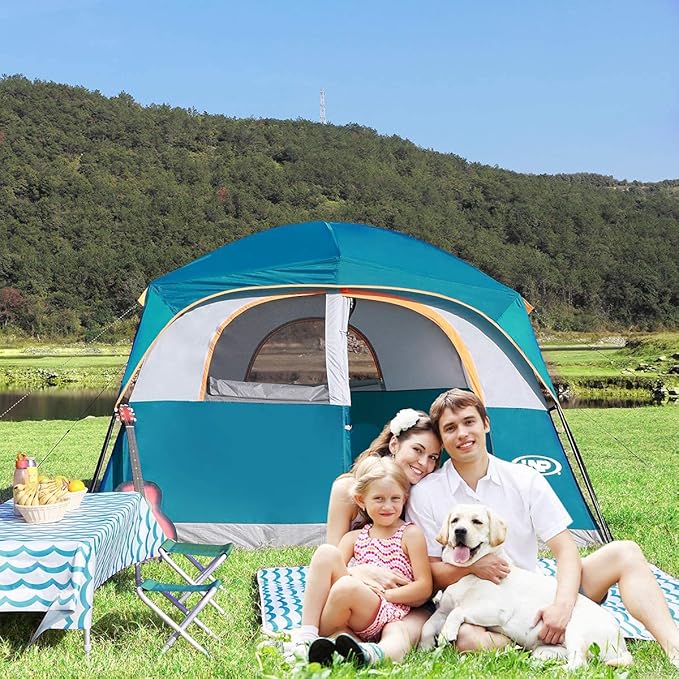UNP Tents 6 Person Waterproof Windproof Easy Setup,Double Layer Family Camping Tent with 1 Mesh Door & 5 Large Mesh Windows -10'X9'X78in(H)