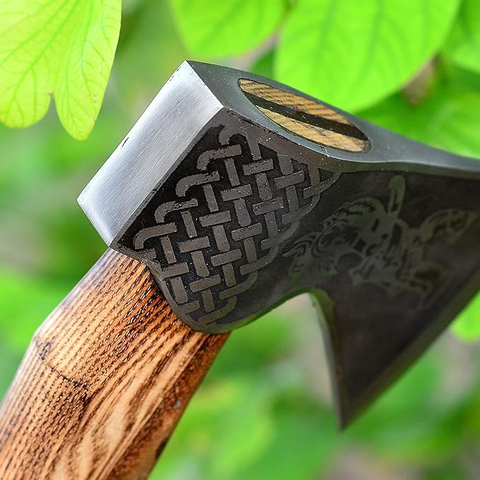 AX-4017 Custom Handmade Viking Hatchet Axe Carbon Steel Head Bearded Camping Tomahawk Battle Ax with Sheath