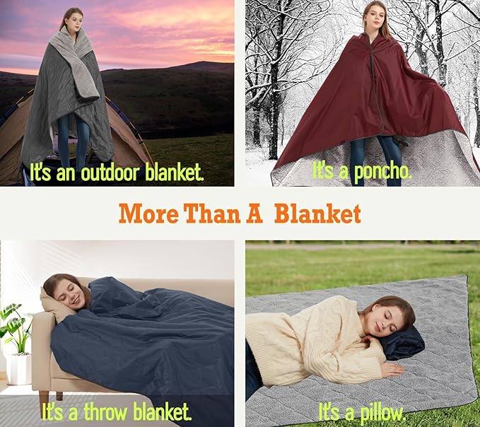 Outdoor/Indoor Sherpa Blanket, Oversized Waterproof Stadium Blanket for Cold Weather. Warm, Soft, Portable, Great for Stadium, Sports Events, Camping, Indoor - 82x56in., Antique Ruby