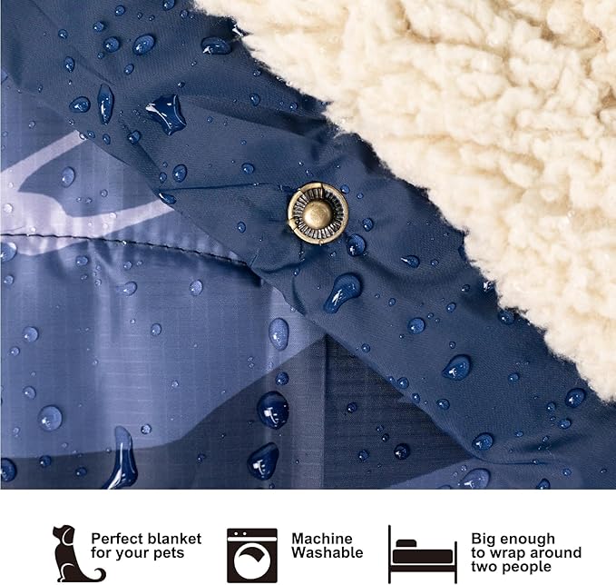 Outdoor Camping Blanket with Sherpa Lining, Extra Warm Thick Camp Blankets & Puffy Ultralight Soft Poncho DWR Camping Quilt for Cold Weather, Adventure,Sleeping,Backpacking 78"x 56"