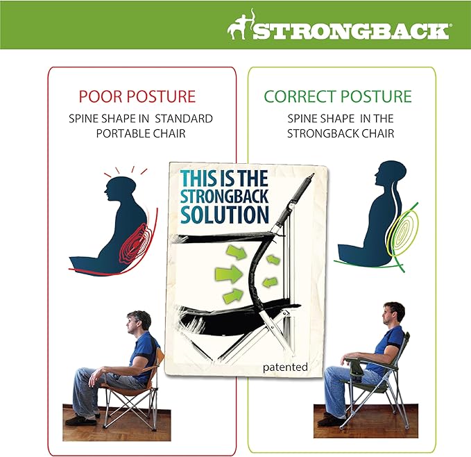 STRONGBACK Director with Innovative Lumbar Back Support Heavy Duty Camping Chair with Side Table