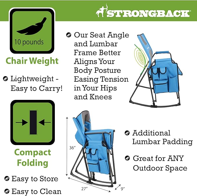 STRONGBACK Director with Innovative Lumbar Back Support Heavy Duty Camping Chair with Side Table