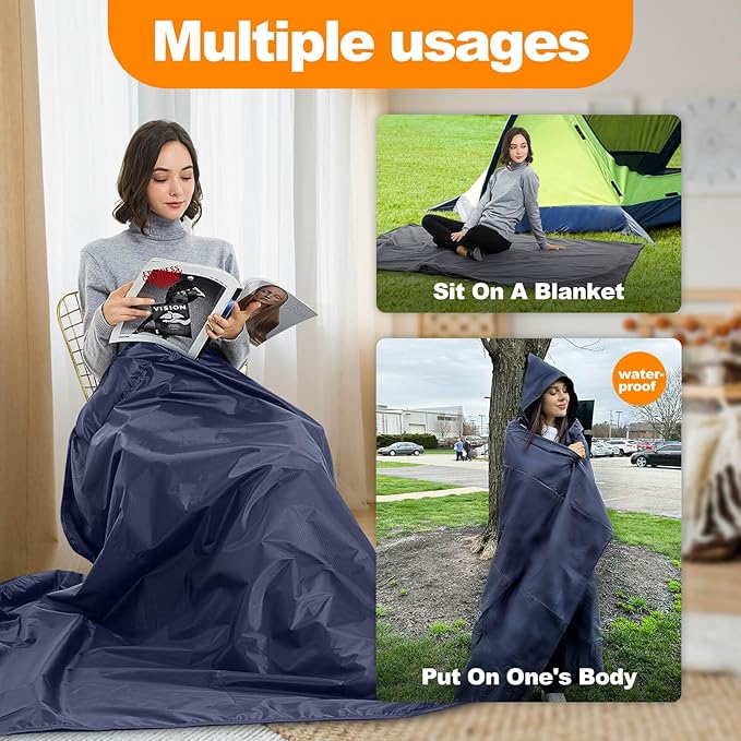 DOBYE Hooded Stadium Blanket, Large Waterproof Outdoor Fleece Blanket, Windproof Wearable Portable Warm Mat for Camping