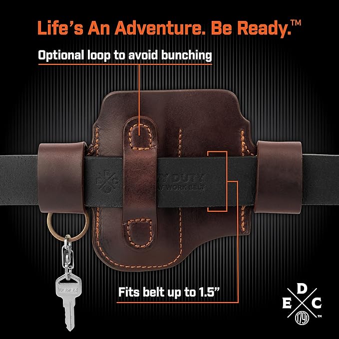 Pouch, Leather EDC Pocket Organizer for Belts fits Multitool, Knife, Keys and Small Flashlight - Compatible with Full Size Leatherman, Gerber, SOG Multitools - Burgandy