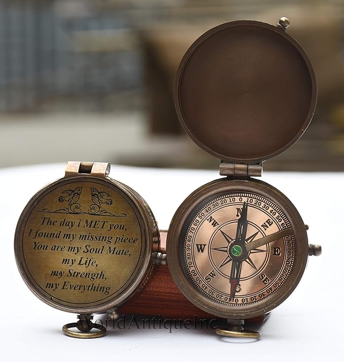 Engraved Compass, Gift for Husband,Anniversary,Wedding Him, Long Distance Boyfriend Gift, Fiance I Miss You Relationship Army (The Day Met You), 2 inches Inch