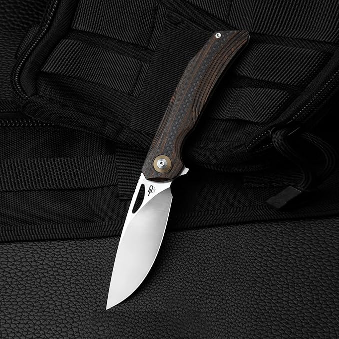 BESTECH KNIVES Pocket Folder Folding Knife: 3.54" 154CM Steel Satin Blade, Carbon Fiber and G10 Scales, Flipper, Liner Lock, EDC Titanium Clip, BL01D (Black Orange)