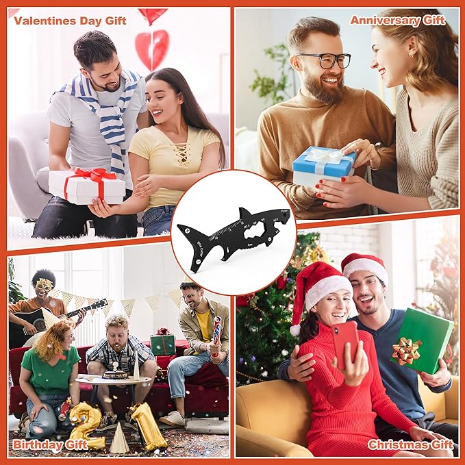 Funny Multitool Gadget Men Gift - Creative Shark-shaped 15 in 1 Small Tool for Dad Husband, Christmas Stocking Stuffer Gift Idea Boyfriend Son, Unique Gift for Birthday, Fathers Day, Valentines Day