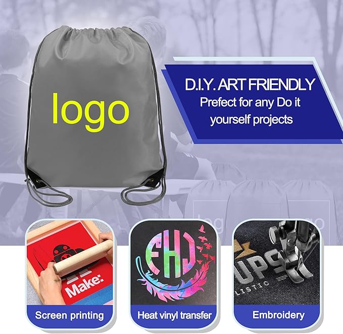 BeeGreen Drawstring Backpack Bags 20,30,50 Packs Reflective String Bags for Gym Sport Trip Cinch Sack DIY for Women Men