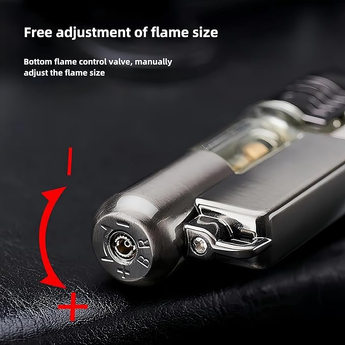 Windproof Butane Torch Lighters - 2 Pack with Visible Window Pocket Lighter - Adjustable Jet Flame Cigar Lighter for Fireplace Fireworks Grill Camping BBQ Lighter(Without Gas) (Black)