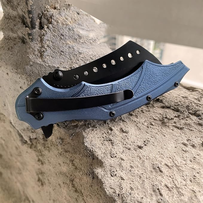 ALBATROSS Folding Pocket Knife, 3" Black Blade, 4.75" Aluminum Handle with the skull pattern, Liner Lock (Blue)