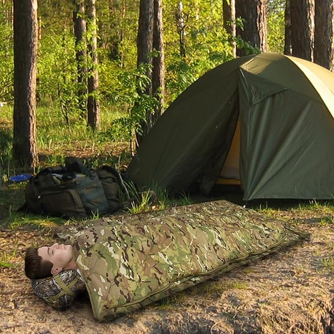 Military Poncho Liner with Zipper Camping Blanket Army Multicam Woobie Sleeping Bag Insulated Waterproof for Travel Outdoor Survival Hunting