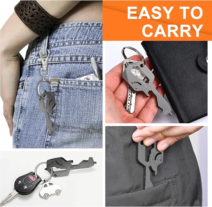 Men Keychain Multitool 2 Pack, 20 In 1 Key Shaped Pocket EDC Gadgets, Multi Tool with Drill Drive Screwdriver and Bottle Opener Keychain, Perfect Gifts for Men, Women, Dad and Outdoor, Black