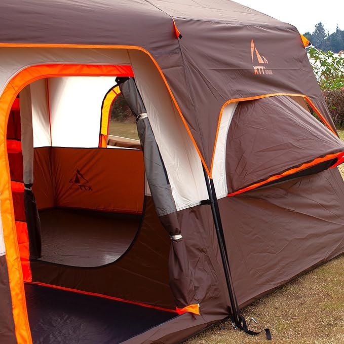 KTT Extra Large Tent 10-12-14 Person(Style-B),Family Cabin Tents,2 Rooms,3 Doors and 3 Windows with Mesh,Straight Wall,Waterproof,Double Layer,Big Tent for Outdoor,Picnic,Camping,Family Gathering