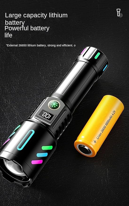Rechargeable LED Flashlight, 2,000,000 Lumens, Tactical, 5 Modes, Zoomable, IP67 Waterproof, for Camping/Home