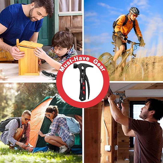 Unique Gift, Pocket Knife Multitool, Hammer 12-in-1, Folding Knife, Outdoor Survival Gear, Camping Multi-tool, Pliers, Knives, Saw, Screwdriver, with dual safety locks, with Nylon Sheath