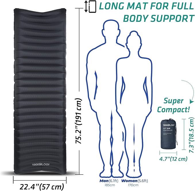 TREKOLOGY UL80 Ultralight Inflatable Backpacking Sleeping Pad for Camping