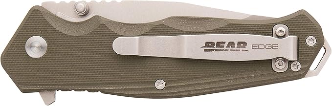 Bear Edge G10 Sideliner, 3 3/8” 440 High Carbon Stainless Steel Blade, Green G10 Handle, Trigger Open and Reversible Pocket Clip (61102)