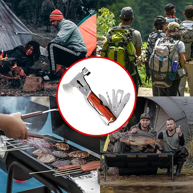 Gifts for Stepdad from Stepdaughter Stepson, Fathers Day Xmas Birthday Gift for Stepfather - 14 in 1 Craftsman DIY Survival Hammer Multitool Gadgets for Outdoor Hunting Hiking Emergency Escape