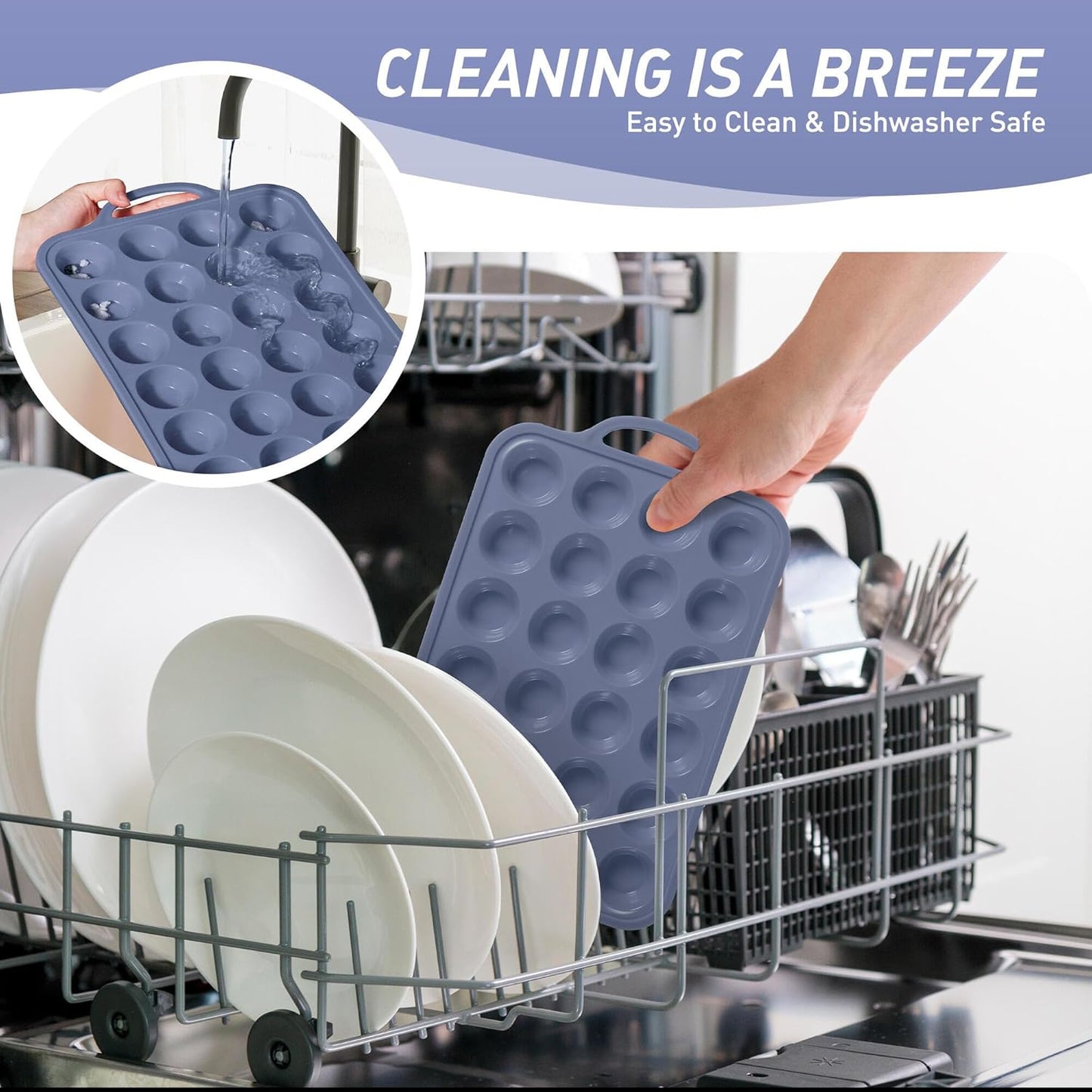 2 Packs 24 Cups Silicone Muffin Pan with Metal Reinforced Frame Mini Size Cupcake Pan Tray Egg Bites Silicone Circle Cookie Molds Muffin Tin Tart Pans Baking Sheet Set for Breakfast Sandwiches