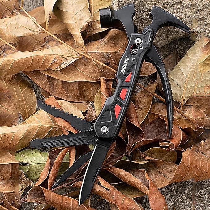 Unique Gift, Pocket Knife Multitool, Hammer 12-in-1, Folding Knife, Outdoor Survival Gear, Camping Multi-tool, Pliers, Knives, Saw, Screwdriver, with dual safety locks, with Nylon Sheath