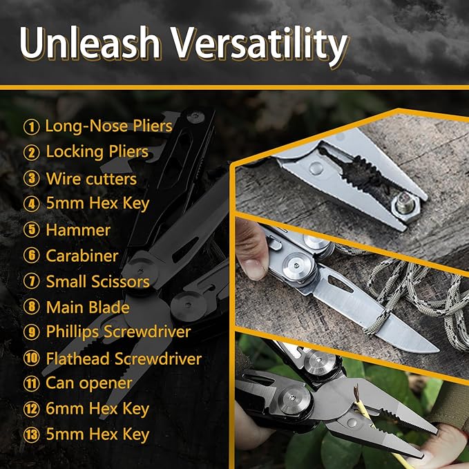 ARES Series 12-P Pocket Size Multitool with Premium Stainless Steel Pliers, Short Dagger,Black Luxury Gift Box