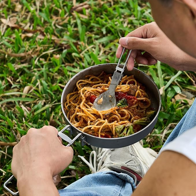 Camping Plate Titanium Pan Dish Plate with Handle & Mesh Bag, Large Reuseable Ultralight Dinner Plate for Camping Outdoors Backpacking (750ML)