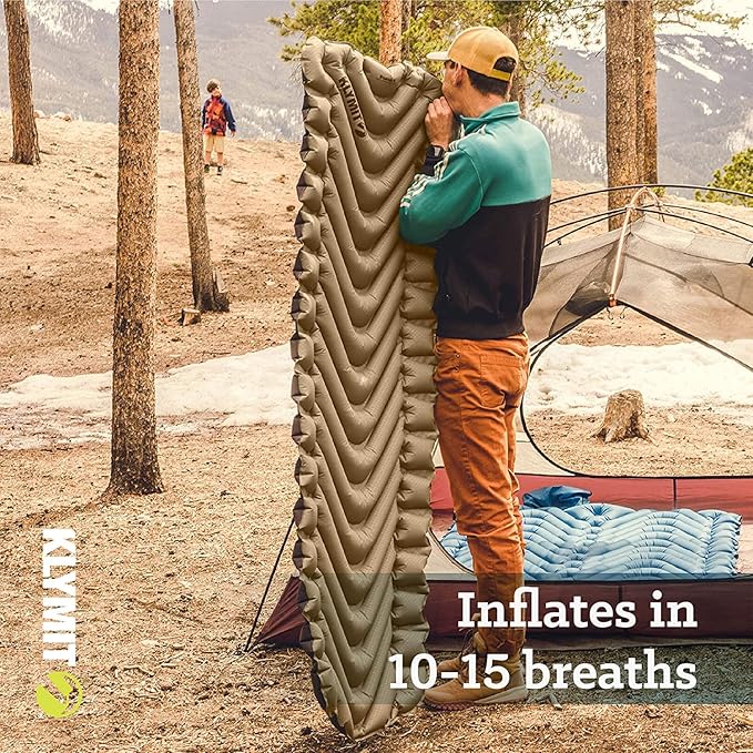 Klymit Drift Shredded Memory Foam Camping Pillow and Insulated Static V Inflatable Sleeping Pad Bundle for Outdoor Use