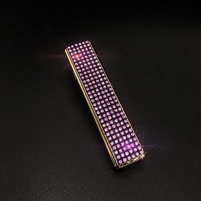 Rhinestone Lighter Electric Lighter Rechargeable Bling Glitter USB Lighter Flameless Girls Lighter for Women (Pink)