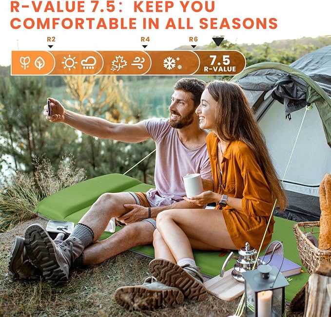 Self Inflating Sleeping Pad with Built-in Electric Pump, 3.15” Thick Memory Foam Camping Mattress, Fast Inflating Camping Sleeping Pad with Pillow, 4 Season Insulated Sleeping Pad for Camping, Tent