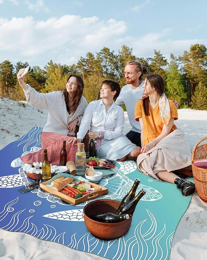 Beach Blanket Waterproof Sandproof Picnic Blankets Extra Large Beach Mat 79" X 83" for 4-6 Adults Oversized Picnic Mat for Outdoor Travel Camping Hiking (Style 1)