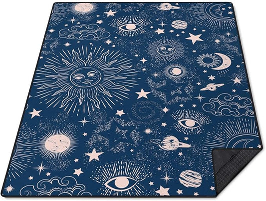 Goth Sun and Moon Picnic Blanket Waterproof Foldable Extra Large Picnic Mat Beach Blanket 80"x80" for Camping Beach Hiking Patio Party Decor Gifts