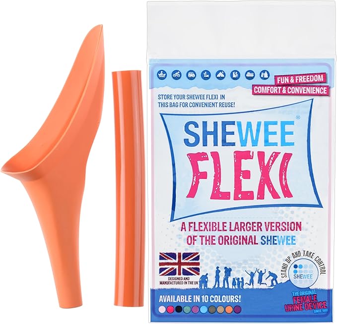 SHEWEE Flexi – The Original Female Urinal – Made in The UK – Reusable, Flexible & Portable Urination Device. Festival, Camping, Car, Hiking Essentials for Women. Stand to Pee Funnel W/Extension Pipe