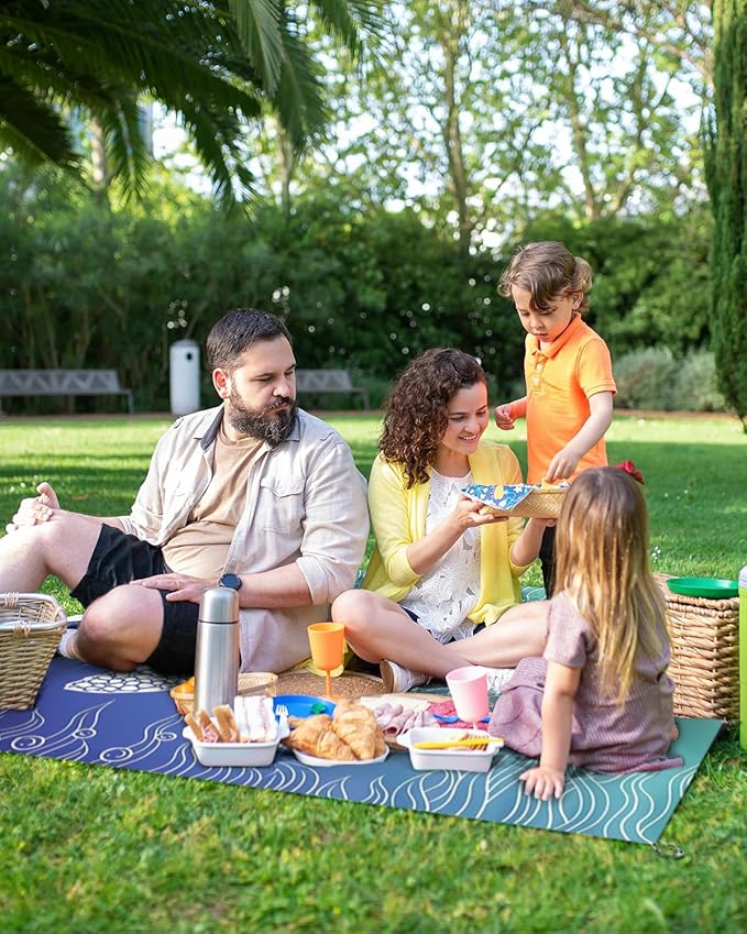 Beach Blanket Waterproof Sandproof Picnic Blankets Extra Large Beach Mat 79" X 83" for 4-6 Adults Oversized Picnic Mat for Outdoor Travel Camping Hiking (Style 1)