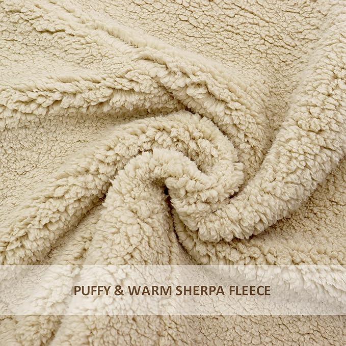 Outdoor Camping Blanket with Sherpa Lining, Extra Warm Thick Camp Blankets & Puffy Ultralight Soft Poncho DWR Camping Quilt for Cold Weather, Adventure,Sleeping,Backpacking 78"x 56"