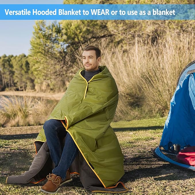 C-LIGHT Oversized Extreme Weather Stadium Blanket 81''*67'' - Wearable Hoodie - Waterproof Windproof with Multiple Layers - Perfect for Sports Events, Picnic, Camping, Beach