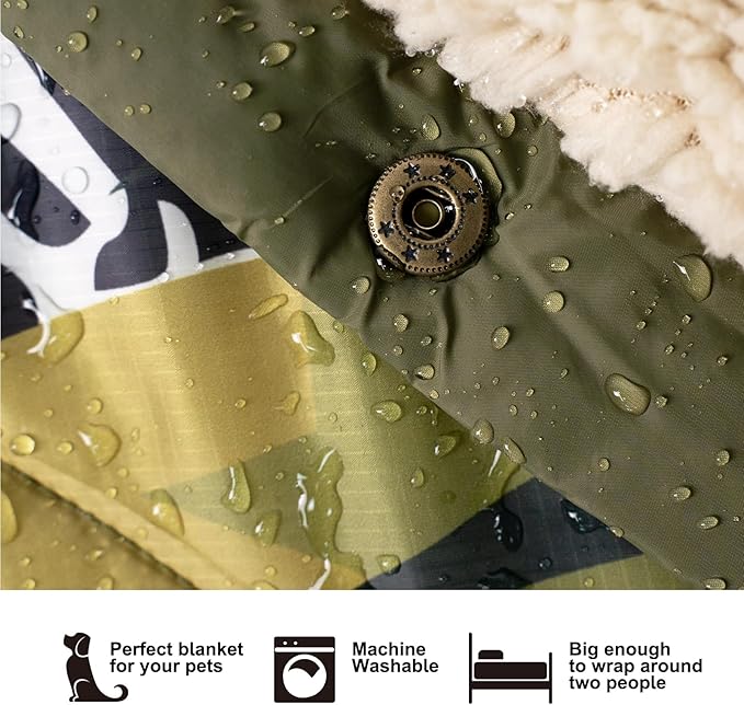 Outdoor Camping Blanket with Sherpa Lining, Extra Warm Thick Camp Blankets & Puffy Ultralight Soft Poncho DWR Camping Quilt for Cold Weather, Adventure,Sleeping,Backpacking 78"x 56"