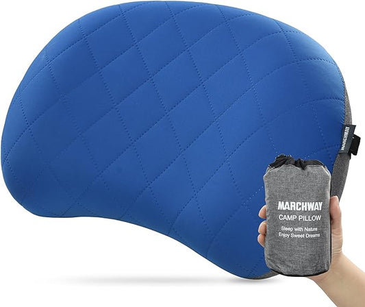 MARCHWAY Ultralight Inflatable Camping Pillow with Soft Washable Cover, Compact Compressible Portable Travel Air Pillow for Outdoor Camp, Sport, Hiking, Backpacking Sleep (Blue)