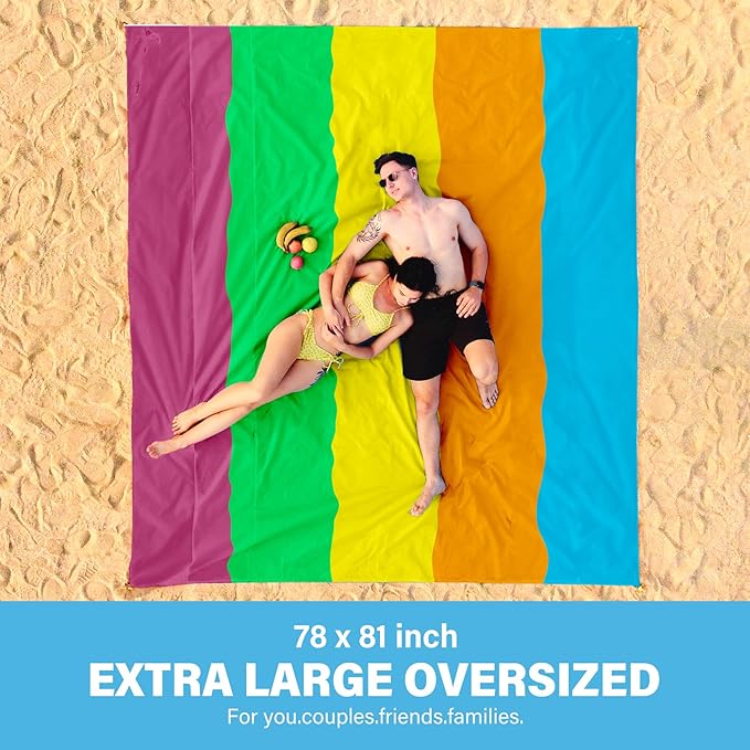 Beach Blanket Oversized Extra Large 78" X 81",Waterproof Sandproof Beach Blanket 1-7 Adults Lightweight Durable for Travel Camping Hiking Picnic