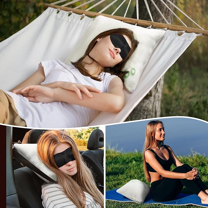 Camping Pillow Travel Pillow Memory Foam with Extra Cover Sleep Mask and Storage Bag Camping Essentials for Backpacking Airplane Car-Medium