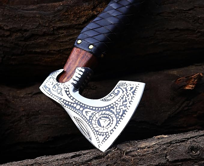 Handmade Viking Axe Real Carbon Steel Axe with Leather Sheath Camping Bearded Axes & Hatchets Hunting Axe Valentine's Day Gift, Camping & Hiking | Knives & Tools | Birthday Gift for him (VK-Ax-14)