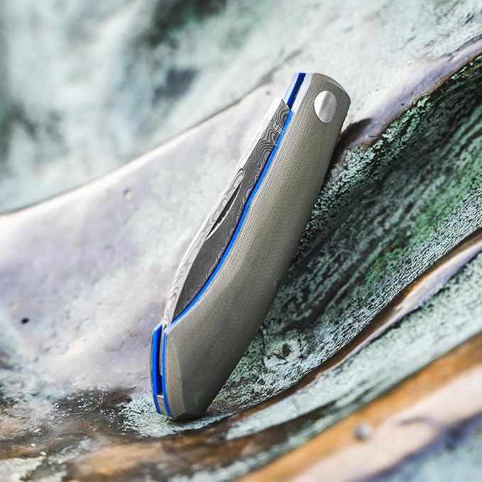 Boker Solingen® Damascus Annual Knife 2023 - Folding knife - EXCELLENT Collectors Knife with G10 handle gray-blue -Pocket knife - Limited Edition knife with slipjoint