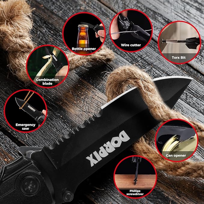 Small Pocket Knife with Pliers and Multitool - Stainless Steel Pocket Knife Set for Men - Perfect Camping and Survival Tool, Black