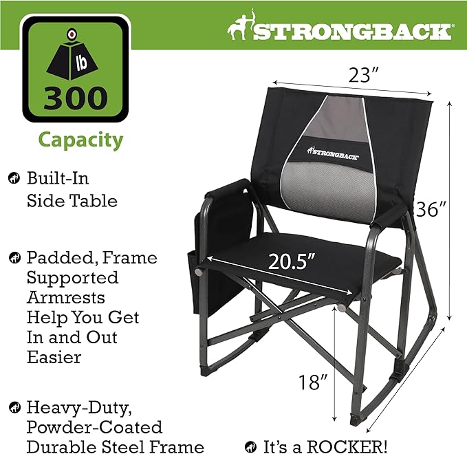 STRONGBACK Director with Innovative Lumbar Back Support Heavy Duty Camping Chair with Side Table