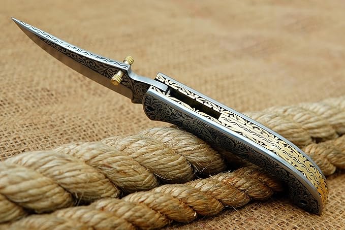GLADIUS CRAFTS" 9-inch Hand-Crafted Folding Knife - 3-inch D2 Steel Blade with 4-inch Hand-Engraved Stainless Steel Handle - Ideal for Collection, EDC Tool, or any other Practical Use - An Extraordinary Gift