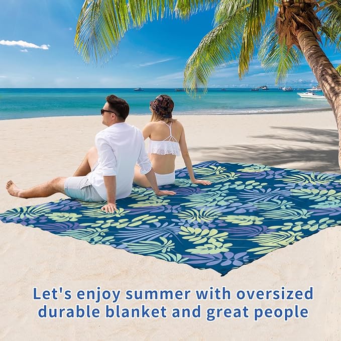BYDOLL Beach Blanket Sandproof Waterproof Leaves 78''×81''1-4 Adults Compact Lightweight Oversized Beach Blanket Large Picnic Mat Blanket for Travel Camping Hiking Picnic