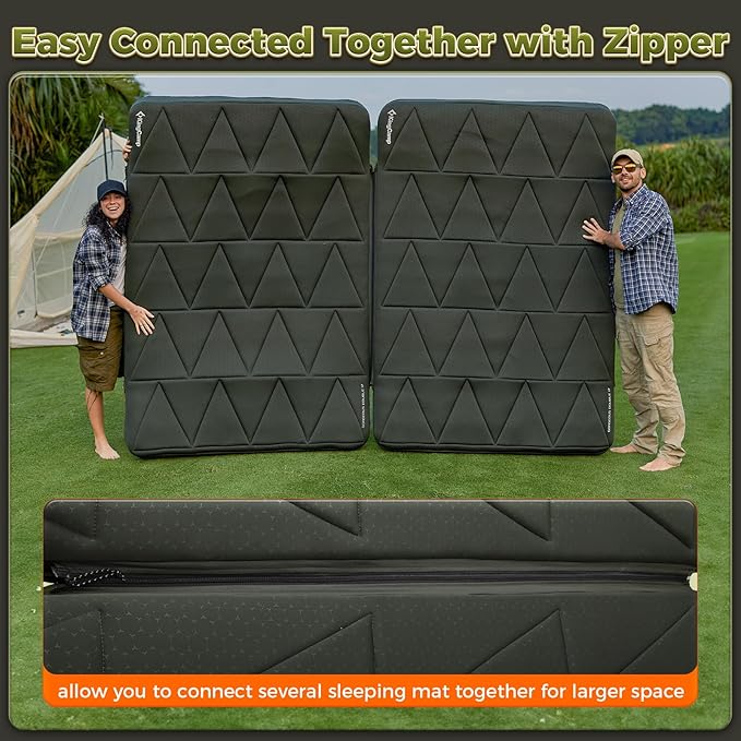 KingCamp Self Inflating Sleeping Pad for Camping Ultra Thick Double Single Foam Mattress High R Value Camping Air Pad Mat, Multi Colors & Sizes