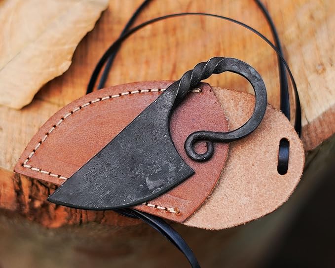 Handmade Viking knife - Hand Forged Celtic Pocket Knife - Hardened Blade Vintage Art Collection - Carbon Steel Necklace Knife with Sheath