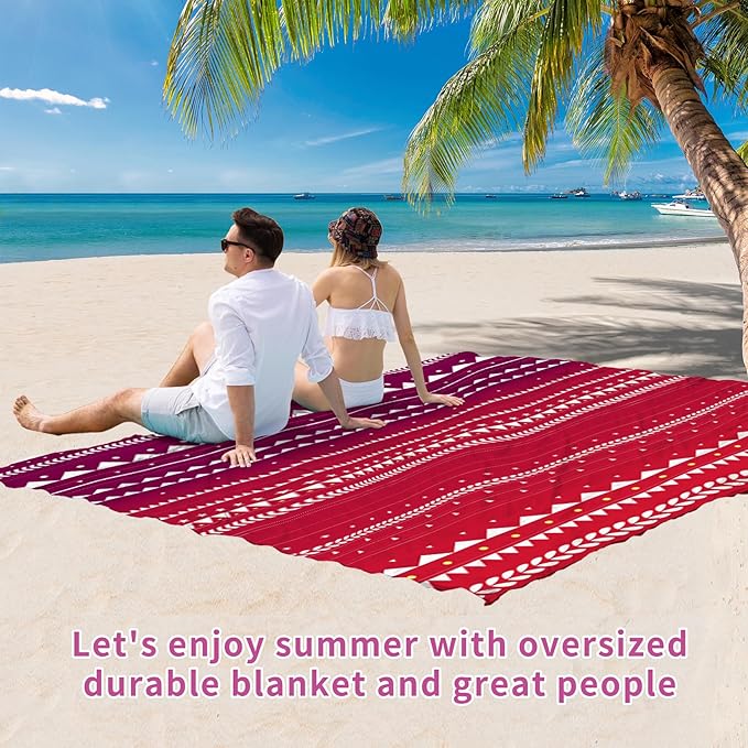 BYDOLL Beach Blanket Sandproof Waterproof Boho 78''×81''1-4 Adults Compact Lightweight Oversized Beach Blanket Large Picnic Mat Blanket for Travel Camping Hiking Picnic