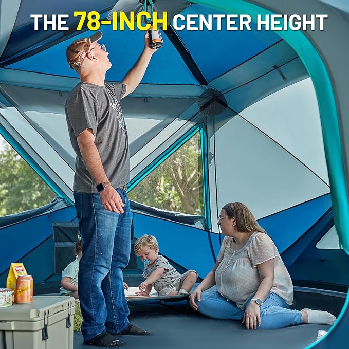 TIMBER RIDGE 4/6/8 Person Instant Pop Up Cabin Tent, Easy 60 Second Setup, Weather Resistant Camping Family Hub Tent with Rain Fly and Carry Bag for Camping Hiking Outdoor Travel